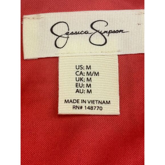 Jessica Simpson Dress Womens Medium Red Floral Ruffle Sleeve Smocked Waist Midi - Picture 7 of 12